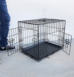 (NEW) $30 Folding 24” Dog Cage 2-Door Folding Pet Crate Kennel w/ Tray 24”x17”x19”
