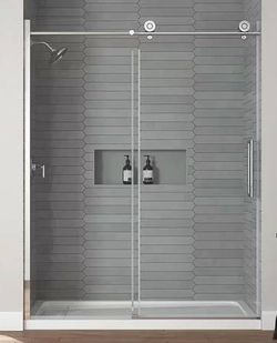Frameless Sliding Shower Door in Chrome with 8mm Tempered Transparent