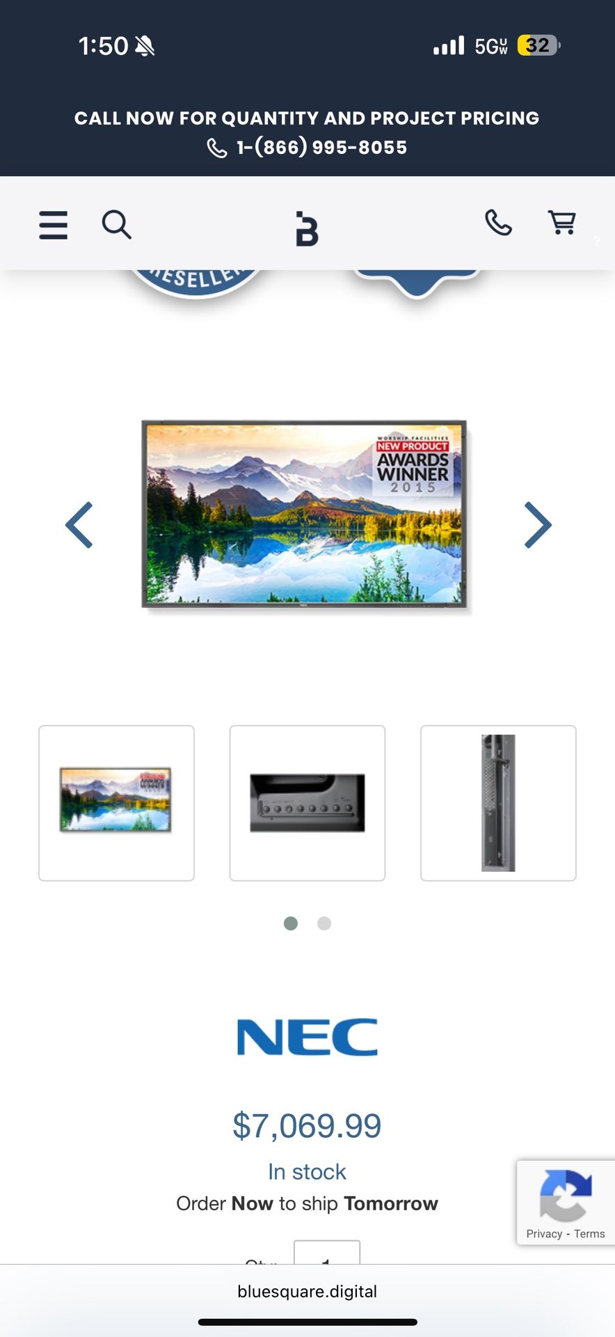 NEC E905-AVT 90" LED Backlit Commercial-Grade Display with Integrated Digital Tuner