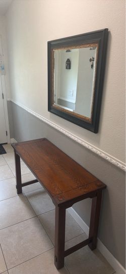 Wood Console Table and Framed Wall Mirror Set