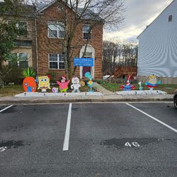 Sponge Bob Themed Christmas yard Art With Sign