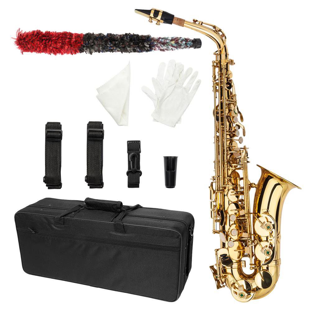 Ktaxon Professional Alto Drop E Saxophone Sax Gold w/ Case Mouthpiece & Accessories