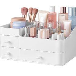 HBlife Plastic Makeup Organizer for Vanity, Large Skincare Organizers 8 Compartments Bathroom Organizer Cosmetic Storage, White