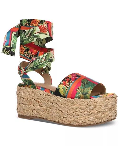 NWoB INC Fletcher Lace Up Tropical Floral Platform Esparadilles Sandals 9