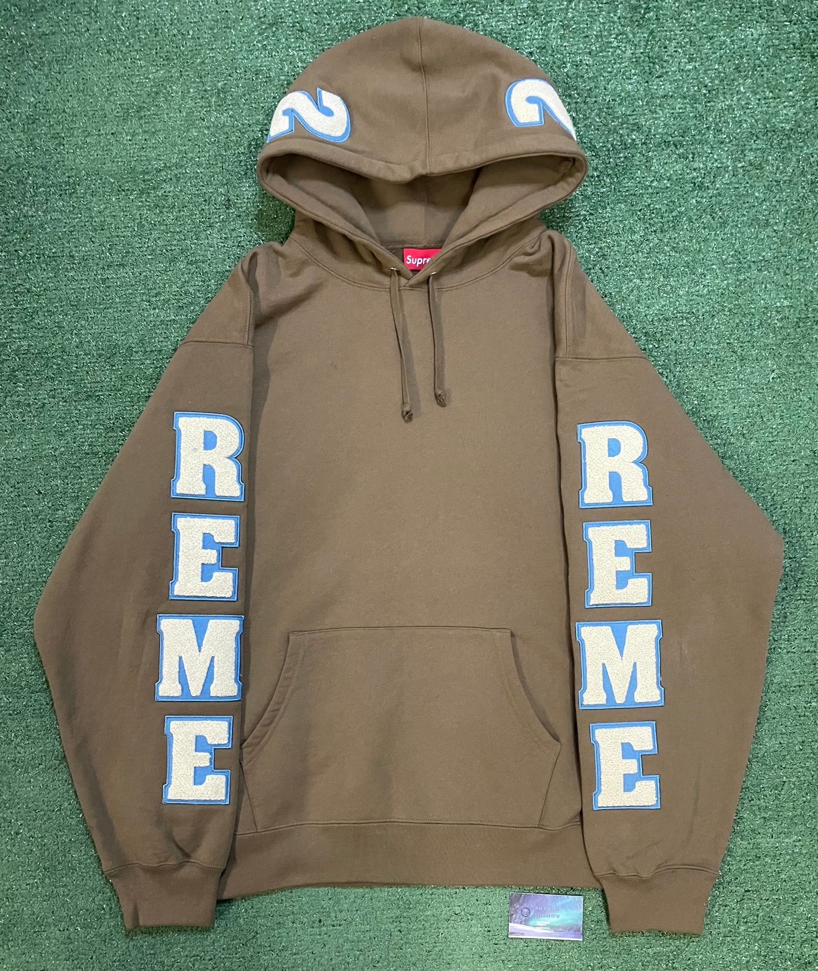 Supreme team chenille olive brown hoodie