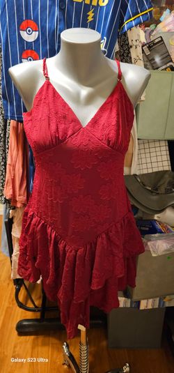 Red Floral Textured Mini Dress