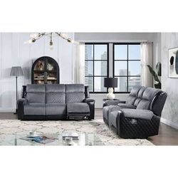 Gray and Black Reclining Sofa and Loveseat Set