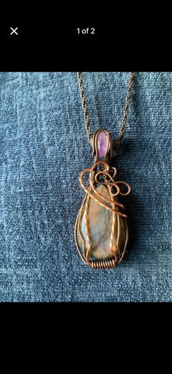 Labradorite and Amethyst wire wrap pendant
