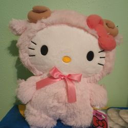 Hello Kitty Round 1 Pink Ram Taurus Horned Plush NWT