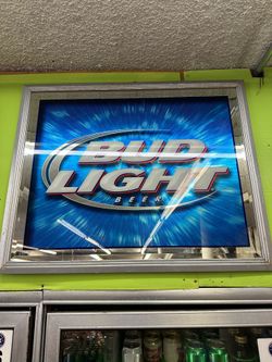 Bud Light Mirror Glass Sign 26 1/2" x 32 1/2" Made in 7/2001 Wood Frame
