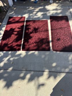 3-Piece Burgundy Bathroom Rug Set – $20 OBO