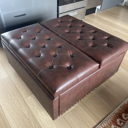 Dark Brown Ottoman w/ Storage & Tray Table