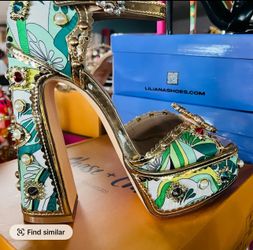 Floral pearl and diamond chunky heel women shoes Elegant Formal Fashion High Heel