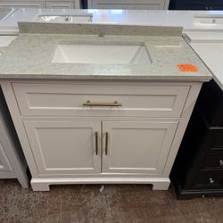 36 In. Single Sink White Bathroom Vanity With Stone Top