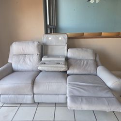 White Double Recliner With USB Ports And Adjustable Recliners