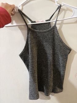 Gray Ribbed Knit Crop Tank Top