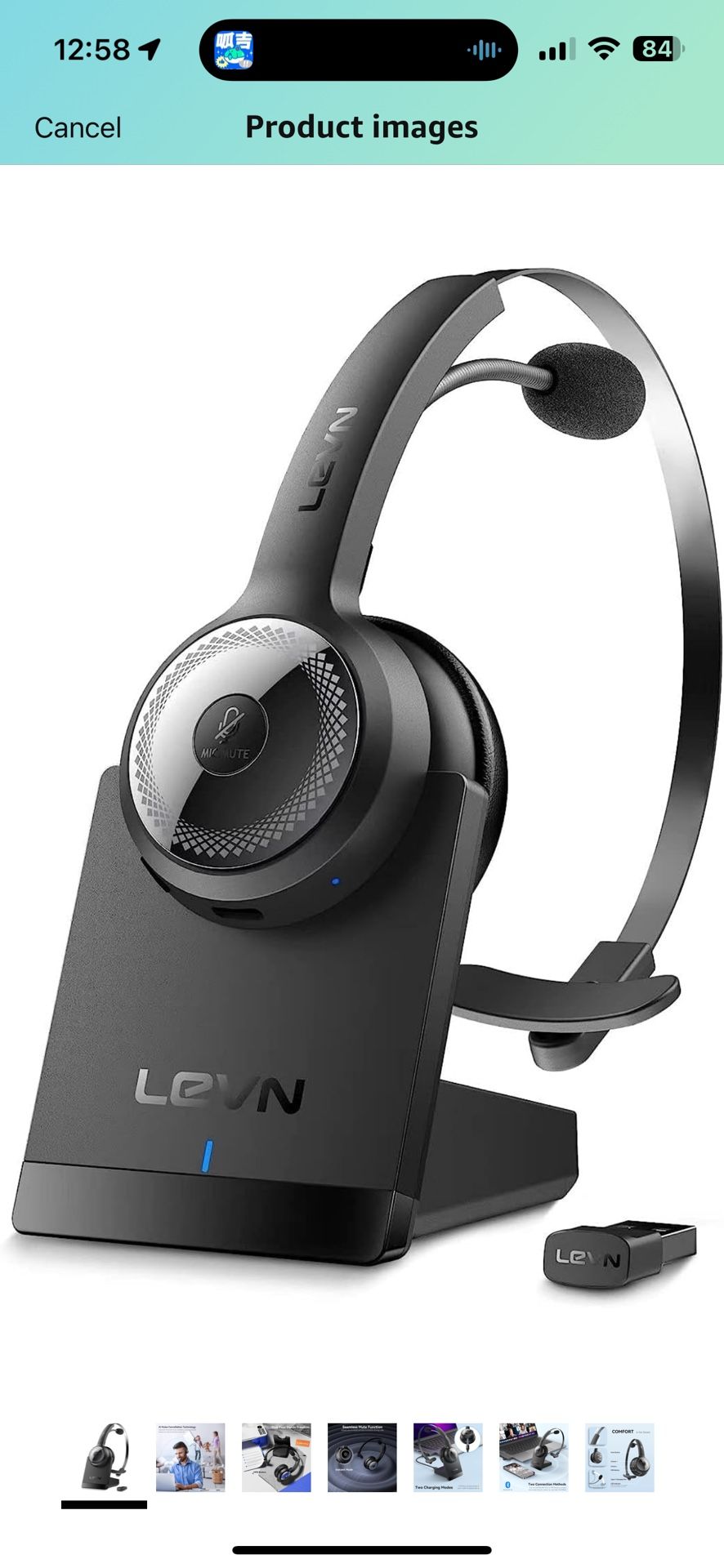 Bluetooth 5.0 Headset, Wireless Headset with Microphone (AI Noise Cancelling), 35Hrs Bluetooth Headphones with USB Dongle for PC, Suitable for Remote