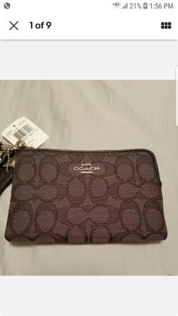 Coach Sig Jaquard Small Wristlet Black Smoke 64238 New
