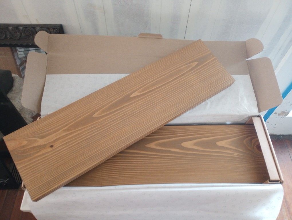 Set Of 4 24" Solid Wood Floating Shelves With Hardware Gold Oak Brand New