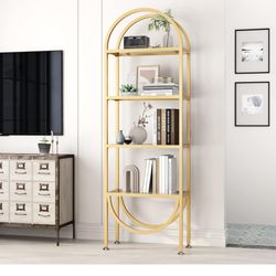 Freestanding Gold Bookshelves with Glass Shelves Storage