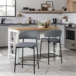 New Set of 2 Modern 24 in Charcoal Chenille Seat Counter Stools