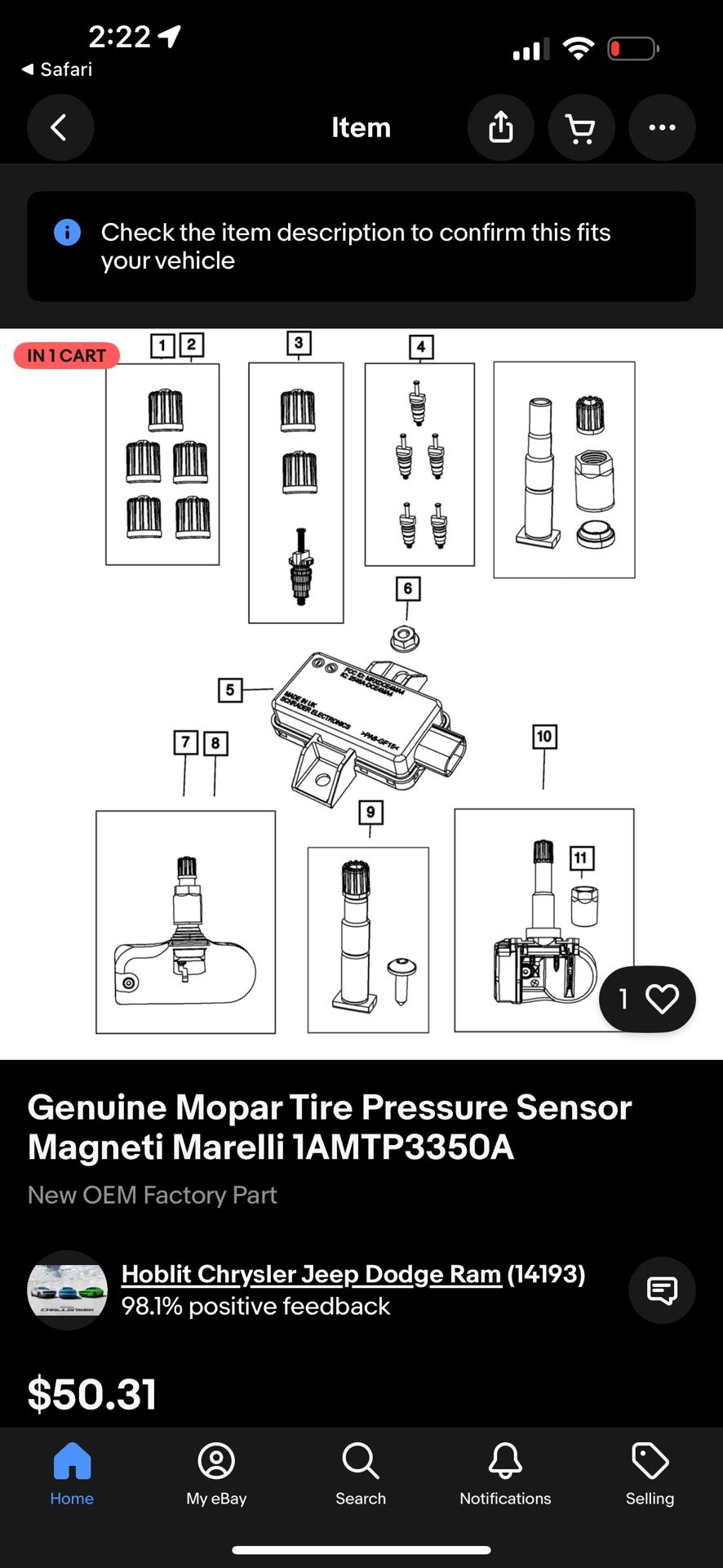 Mopar 1AMTP3350A Tire Pressure Sensor