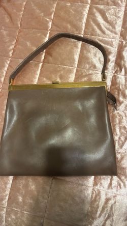 Taupe Leather Handbag with Gold Hardware