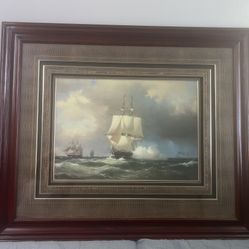 39”x46” ship canvass painting with cherry frame
