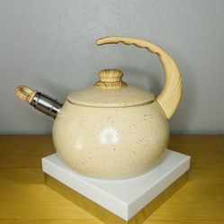 Cream Speckled Ceramic Marble Teapot Wooden Handle 