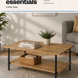 Modern Industrial Coffee Table – Wood & Metal with Storage Shelf