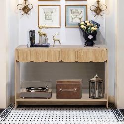 Console Table with Drawers, Mid-Century 43 Inches Narrow Entryway Table with Open Storage Shelves, Hallway Accent Tables Behind Couch Tables for Livin