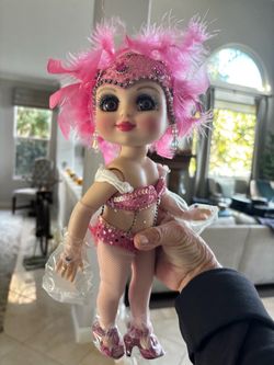 Showgirl Costume Collector Doll Pink Feathers