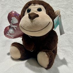 Exclusive Hug Me Monkey Ape Valentine Gift XOXO Pink Heart Plush 10” Brown