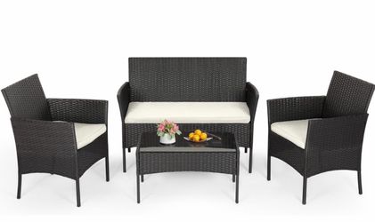 4-Piece Black Wicker Patio Furniture Set – Loveseat, Chairs & Table