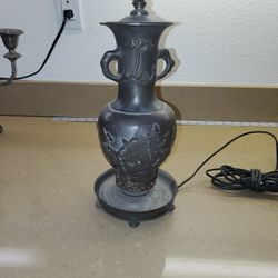Heavy Vintage Bronze Asian Lamp