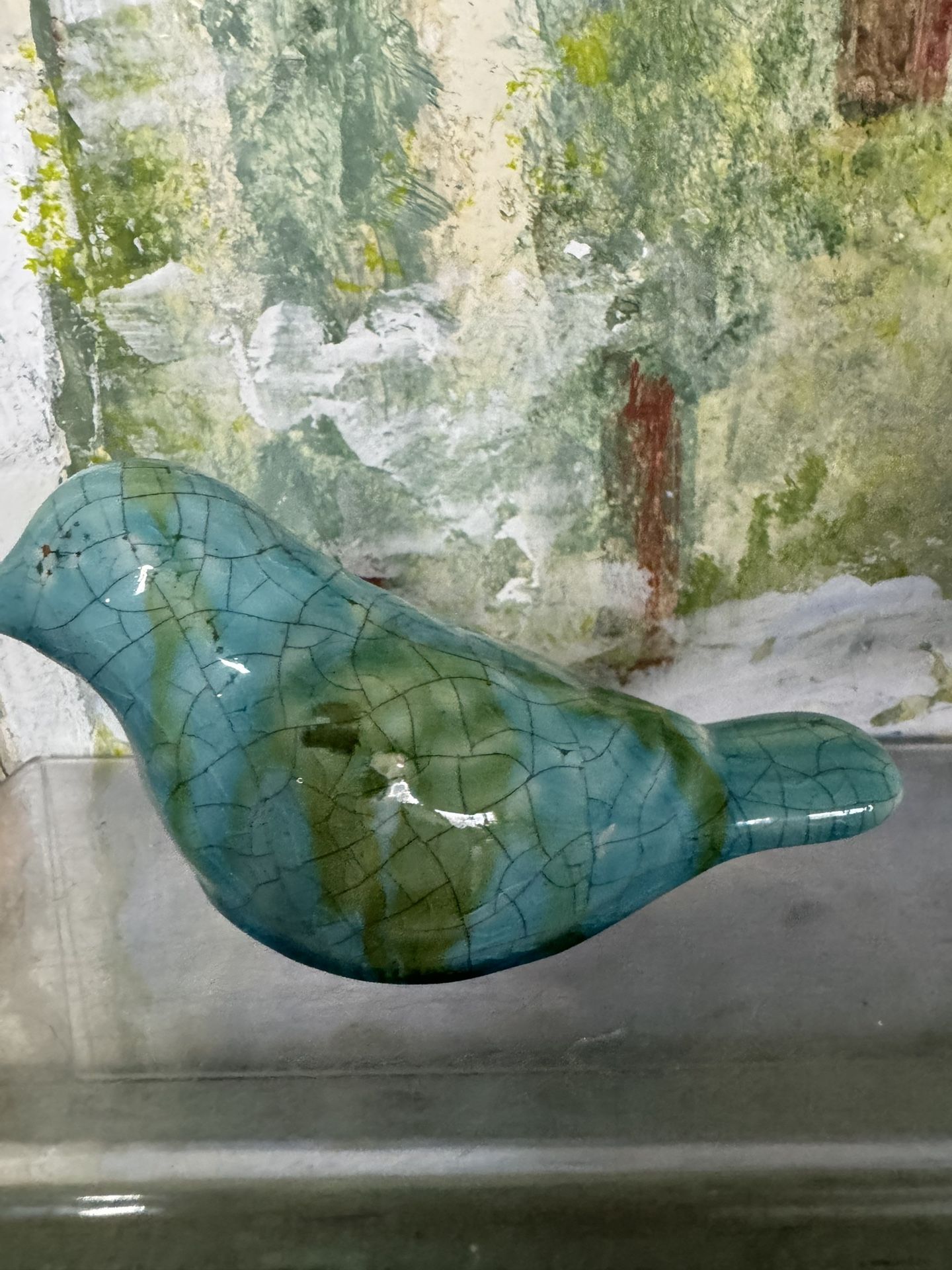Turquoise Crackle Glazed Terracotta Bird
