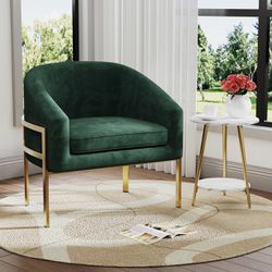 Velvet Barrel Chairs, Modern Arm Chair with Gold Metal Legs, Upholstered Club Chair with Removable Seat, Sigle Armchair, Round Armchair for Living Roo