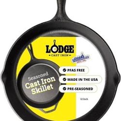 Lodge Pre-Seasoned Cast Iron Skillet, PFAS-Free, 12"