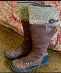 MERRELL Brown Leather Tall Boots with Felt Cuff