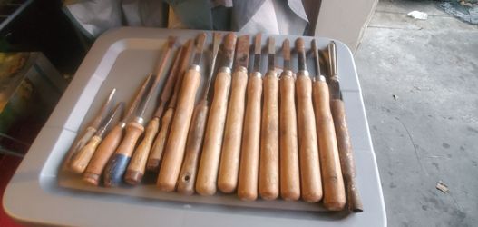 Lot of Wood Turning Chisels with Wooden Handles