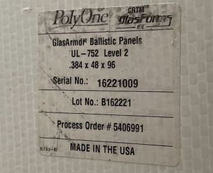 USA Made 3/8” Level 2 “Kevlar” Bullet Proof Resistant Fiberglass Panels