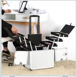 Multifunctional Rolling Cosmetic Case Train Case Makeup Trolley Beauty Tool Box Wheel Lock Wheel Trays Large Travel Cosmetic Case Silver $ 50