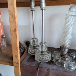 Pair Of 15" Tall Antique Glass Lamps