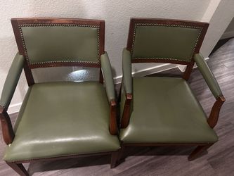Set of 2 Green  Wooden Chairs