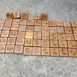 Lot of 60 Bullseye Vintage wood rosette blocks Architectural salvage door & window trim Rare Square Construction