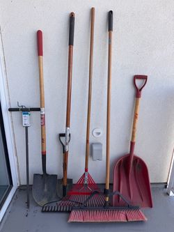 Yard Tool Lot – Shovels, Rakes, and Broom