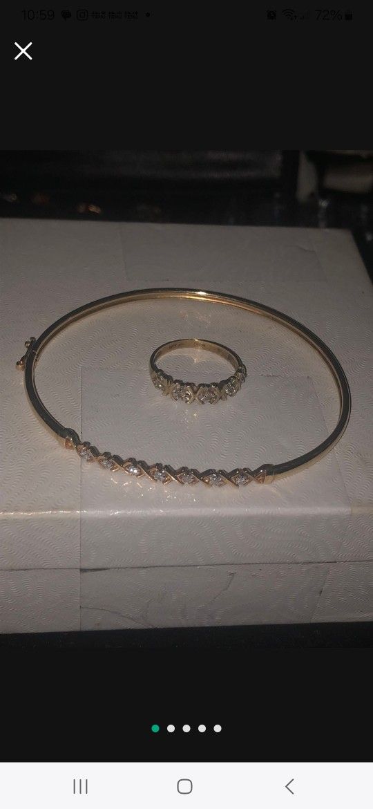10k Diamond XO Bangle Bracelet & Ring
