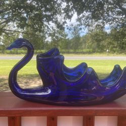 Vintage cobalt glass swan