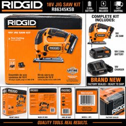 RIDGID 18V Cordless Jigsaw Kit R86345KSB 2.0Ah Battery Charger NEW