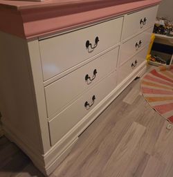 White and Pink Painted Wood Dresser